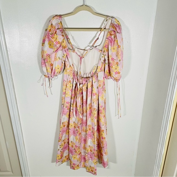NEW For Love And Lemons Carrie Midi Dress Pink Floral Bohemian Cottagecore - Picture 7 of 12